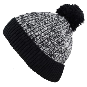 Unisex Knitted Beanie Hat with Pom Pom Black and White Marled <b>Winter</b> <b>Cap</b> Casual Style Adult Size 56-58CM - Product Image 2