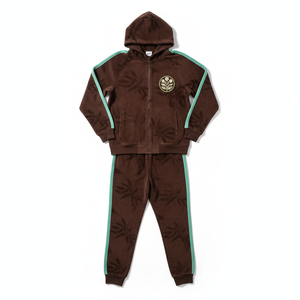Chándal unisex con capucha marrón para hombre, largo completo, color sólido, con bolsillos laterales y franja verde menta, ropa informal de otoño - Product Image 1