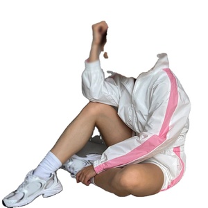 ชุดวอร์มผ้าไนลอน2ชิ้นสำหรับผู้หญิงชุดวอร์มสีล้วนและกางเกงวิ่งแบบมีฮู้ด Moq 2ชิ้นผลิตตามสั่ง - Product Image 5