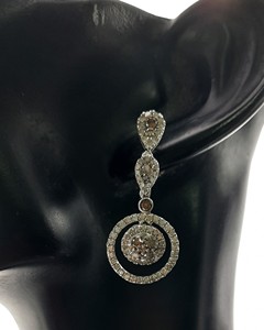 2.93 Cttw White & Brown Diamond Drop <b>Dangle</b> <b>Earrings</b> 925 Sterling <b>Silver</b>, Round Cut Natural Diamond <b>Earrings</b> for Women - Product Image 3