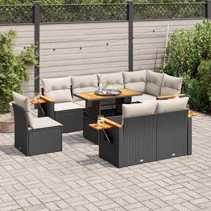 Conjunto de Sofá de Jardín de Ratán Sintético Negro y Madera de Acacia con Acero con Recubrimiento en Polvo, Muebles Elegantes para Exteriores - Product Image 1