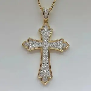 Pendentif Croix pour Femme en Moissanite Véritable 2 carats, Coupe Ronde, Argent Sterling Plaqué Or Jaune 14K, Style Hip Hop - Product Image 6