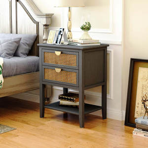 DreamCraft Vietnam Table d'appoint et d'appoint à 2 tiroirs en rotin naturel tissé à la main avec un design unique - Product Image 1