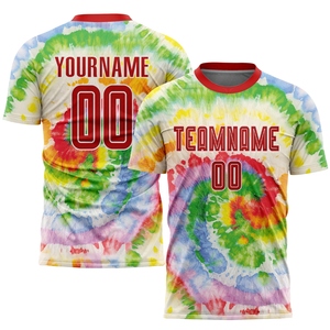 Vente en gros directe OMMIZ INDUSTRY, maillot de football personnalisé tie-dye rouge-blanc, sublimation - Product Image 1