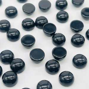 Onyx noir naturel, forme ronde, cabochon, dos plat, pierre précieuse en vrac pour la création de bijoux - Product Image 4