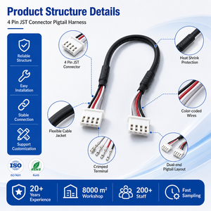 4-pins witte kunststof terminalconnector, vertinde koperen kabelassemblage, meerkleurig PVC voor auto-PCB-aansluiting - Product Image 5