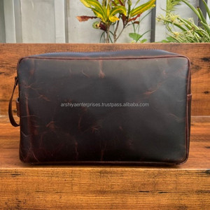 Kit de afeitado de viaje colgante grande al por mayor para hombres Kit Dopp de cuero genuino neceser de cuero de vaca bolsas de cosméticos para mujeres - Product Image 2