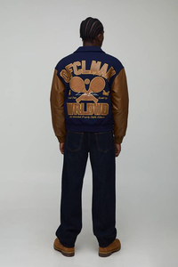 Veste bomber d'hiver pour homme en cuir véritable et laine, coupe-vent, avec logo personnalisé sur le devant, style streetwear - Product Image 5