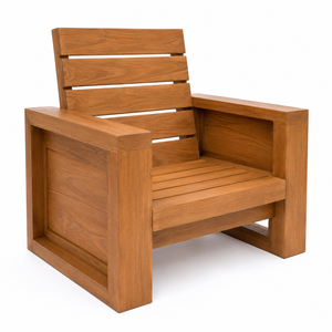 Chaise de jardin contemporaine en teck massif, design durable et imperméable, accoudoirs surdimensionnés, pieds sabre pour terrasse - Product Image 2