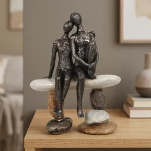Handcrafted Cast Iron Couple Sculpture Modern Abstract Romantic Figurine <b>Decorative</b> Metal Statue Anniversary Wedding <b>Valentine</b> - Product Image 3