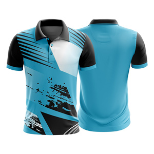 เสื้อยืดแขนสั้นคอปกพับได้ สีน้ำเงิน-ดำ แบบซับลิเมชั่น สำหรับเล่นเทนนิส ระบายเหงื่อได้ดี ทรงปกติ ใส่ได้ทุกฤดู - Product Image 1