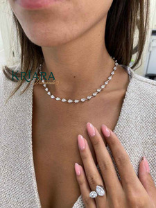 Women's S925 Silver Rhodium Plated Moissanite Pear Cut Tennis Necklace Classic Water Drop <b>Chain</b> Wedding Jewelry - Product Image 3