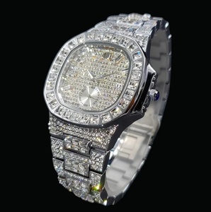 Iced Stainless Steel <b>Mechanical</b> <b>Watch</b> Octagonal Dial Diamond Inlay Analog Timepiece <b>for</b> <b>Men</b> Luxury Streetwear - Product Image 1