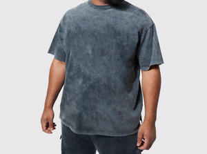 Camiseta Oversize Tie-Dye para Hombre, Manga Corta, Cuello Redondo, 100% Algodón Jersey, Corte Casual, Color Negro Sólido, Efecto Lavado - Product Image 5