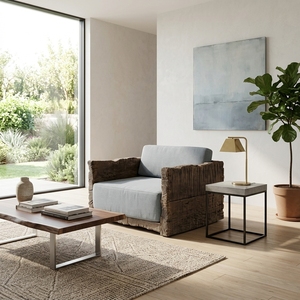 Sofá Individual Dna, Sillón Moderno Rústico de Madera, Sillón Tapizado para Sala de Estar, Mueble con Estructura de Madera Orgánica con Borde Natural - Product Image 2