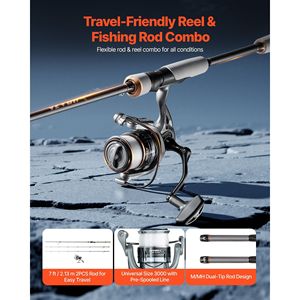 Ensemble canne à pêche et moulinet en fibre de carbone IM7 pour la pêche au bar, canne en deux parties de 7 pieds avec 7+1 roulements - Product Image 2