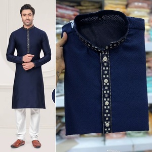 Premium Ethnic Wear Collection Heavy <b>Silk</b> Jacquard With Heavy Embroidery Work <b>Men's</b> Wear Kurtis with Raymond Cotton <b>Pyjama</b> Set - Product Image 6