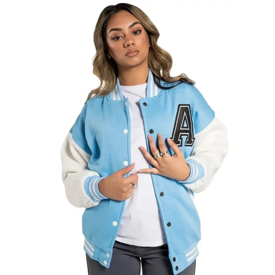 Chaqueta universitaria de moda 2023 para mujer, ropa de calle, chaquetas de béisbol cortas con letras y hombros caídos