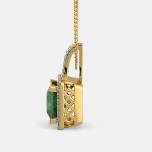 Yellow Gold Princess Cut <b>Emerald</b> Halo Lab Grown Diamond <b>Pendant</b> Necklace - Product Image 3