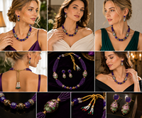 Ensemble de bijoux Arya Digital Vintage ethnique pour femme, collier, boucles d'oreilles et bague en résine acrylique, plaqué or, motif floral, pour mariage