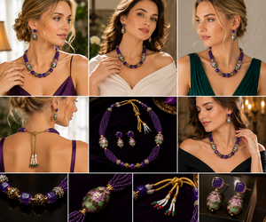 Ensemble de bijoux Arya Digital Vintage ethnique pour femme, collier, boucles d'oreilles et bague en résine acrylique, plaqué or, motif floral, pour mariage - Product Image 5