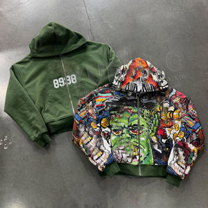 เสื้อฮู้ดดี้ Y2K แบบ OEM สั่งทำพิเศษ ทรงหลวม ซิปหน้า ผ้าฝ้าย 400GSM พิมพ์ลายกราฟฟิตีทั่วตัว แบบซับลิเมชั่น ทรงโอเวอร์ไซส์ ลายอนิเมะ สำหรับผู้ชาย - Product Image 2