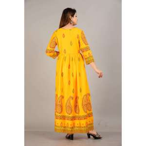 Traje Salwar de Algodón Amarillo Informal de Verano, Diseño Paisley, Kurti Étnico Largo, Venta al por Mayor - Product Image 2