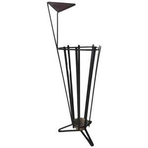 Support de parapluie trépied vintage en métal et teck nouveau porte-parapluie domestique en métal noir fait à la main de qualité supérieure couleur noire 2023 - Product Image 1