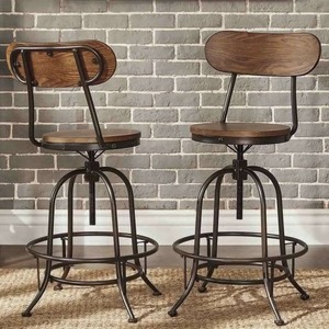 Tabourets de bar industriels en bois avec base métallique, hauteur réglable, sièges modernes pour comptoir de cuisine, mobilier de maison - Product Image 5