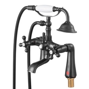 Rubinetto Vintage per Vasca da Bagno con Piedini in Bronzo Oliato, Montaggio su Bordo Vasca, Doccia a Mano, Superficie Spazzolata - Product Image 1