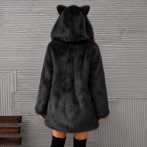 AL SWANS INTERNATIONAL Women's Chinchilla Faux <b>Coat</b> Medium Length Full Sleeve Thick Winter Outerwear Solid Color Detachable - Product Image 6
