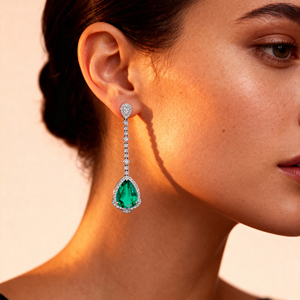 Stunning Fashionable Lab Grown Emerald Gemstone & Real Diamonds Dangling Drop <b>Earrings</b> in 18k Solid Rose White & Yellow Gold OEM - Product Image 2