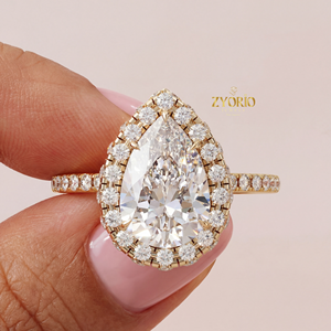 Anillo de Compromiso de Lujo con Diamante Cultivado en Laboratorio en Forma de Pera de 1.81ct, Halo, Plata 925, VS1, EF, Engaste de Garras, Anillo para Boda o Fiesta - Product Image 1