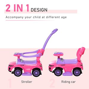 Auto Cavalcabile 3-in-1 Rosa Chiaro per Bambini 1-3 Anni con Funzione Spinta e Giocattolo Scorrevole, con Clacson e Musica - Product Image 4
