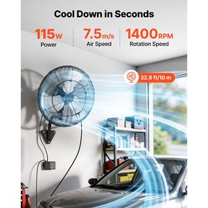 Ventilatore da Parete Oscillante da 20 Pollici con Nebulizzatore, Grado di Protezione IP44, 3 Velocità, Timer 18h, Controllo Temperatura, 60W, Ventilatore da Parete AU UK - Product Image 2