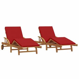 Chaise longue rouge en bois d'acacia massif, 2 pièces, 200 x 67 x 84 cm - Product Image 2