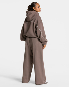 Conjunto Deportivo de 2 Piezas para Mujer, 100% Algodón, 400 GSM, Grueso, Invernal, Sólido, Vintage, Bordado, Personalizado - Product Image 4