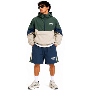 Conjunto Corto de Chaqueta y Pantalones Cortos de Nylon Ligero Unisex al por Mayor con Bloques de Color para Hombre, Cortavientos con Capucha - Product Image 5