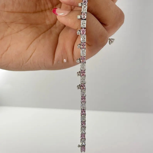 Handmade 925 <b>Silver</b> VVS MOissanite Radiant & Pink Diamond <b>Bracelet</b> - Product Image 6