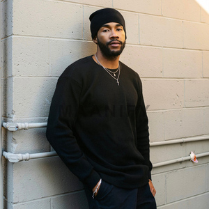 Camiseta Térmica Negra de Algodón Waffle de Corte Holgado para Hombre, con Logotipo Personalizado OEM, Estilo Urbano, la Más Vendida del Fabricante MAANIFY - Product Image 1