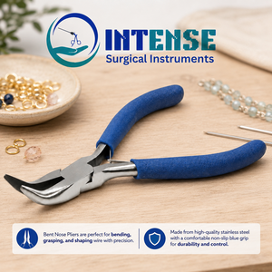 Alicates Profesionales de Acero Inoxidable con Punta Curva y Empuñadura Azul para Joyería - Product Image 4