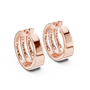 Aretes Clásicos Triple Pavé con Diamantes Redondos Cultivados en Laboratorio, Chapados en Oro Rosa de 18K y Rodio, para Fiestas, Bodas y Uso Diario - Product Image 3