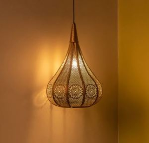 Lampes suspendues marocaines exclusives Lane Flame pour salon, en fer, sans ampoule, lampe électrique à cordon marron métallique - Product Image 5