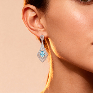 14K Gold Natural Aquamarine Gemstone & Real Diamonds Dangle Drop <b>Earring</b> Full Diamond <b>Studded</b> Luxury Bridal Wear Jewelry <b>Earring</b> - Product Image 2