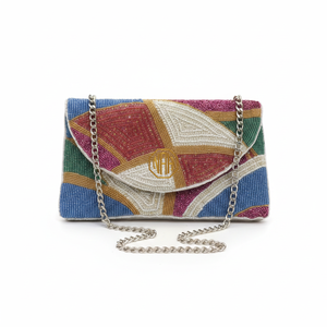 Pochette florale crème perlée avec chaîne dorée – Sac de soirée élégant pour femme - Product Image 4