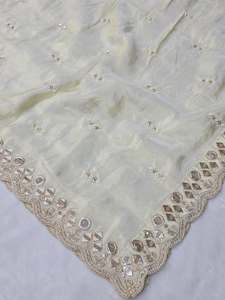 Tela de Chifón Premium Ecológica para Dupatta, Bordada con Lentejuelas y Cuentas, Peso Medio, 100% Poliéster, Diseño Moderno para Trajes de Boda - Product Image 1