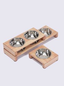 Gamelle classique en bois pour chien, surélevée, de qualité supérieure, fabriquée en bois massif pour une alimentation saine du chien - Product Image 1