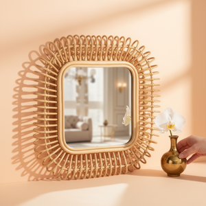 Wholesale Price 100% Natural Rattan Wall <b>Mirror</b> Square Decorative Boho <b>Hanging</b> <b>Mirrors</b> For Living Room Bedroom Hotel Home Decor - Product Image 4
