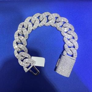 High End Cuban Chain Moissanite <b>Bracelet</b> with Fully Pave Set Links and Premium White Gold Finish Luxury Hip Hop Jewelry - Product Image 1