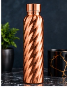 Handmade Copper <b>Water</b> <b>Bottle</b> with Leaf Pattern Engraving Portable <b>Metal</b> Eco Friendly Travel Drinkware - Product Image 3